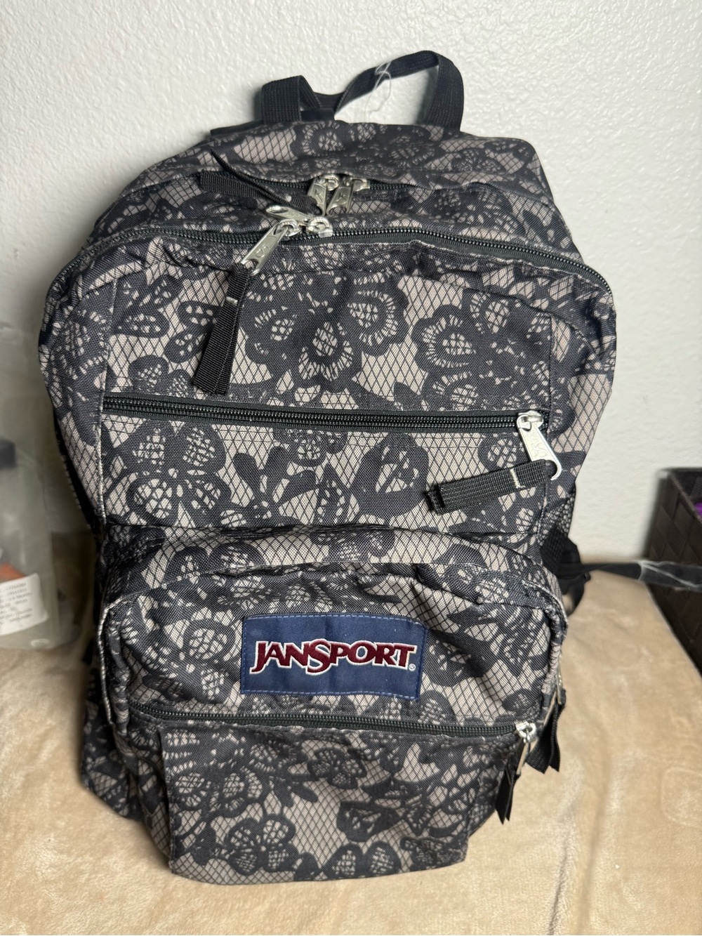 Jansport Black & Gray Lace-Pattern Backpack